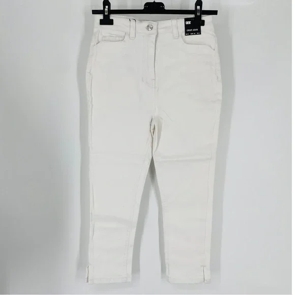 White High Waist Split Hem Skinny Capri Jeans Denim Pants - Picture 14 of 14